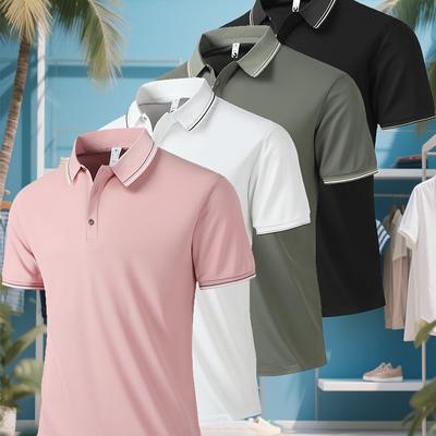 TEMU 4pcs Shirt Set, Men's Short-sleeve Summer Style With Breathable And Quick-dry Sweat-absorbing Design Image