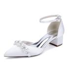 ZZQCCHL Women's Satin Ankle Strap Wedding Pumps for Bridal Chunky Block Heel Pointed Toe Court Shoes,White,10 UK