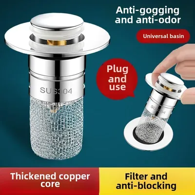 Pop-Up Sink Drains Filter Bathroom Press Bounce Basin Plug Stopper Wash Basin Hair Catcher Sink Strainer Kitchen Accessories