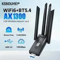 Scheda di rete WiFi 1300Mbps 2.4G/5Ghz Bluetooth 5.4 Dongle Wi-Fi AX1300 Ricevitore wireless USB a 4 antenne per PC/Laptop Driver gratuito