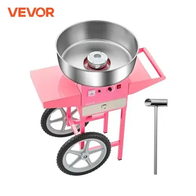 SucceBuy Electric Cotton Candy Machine with Cart 1000W Commercial Candy Floss Maker with Stainless Steel Bowl for Family Party
