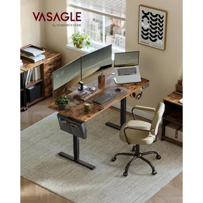 VASAGLE Electric Standing Desk, Height Adjustable Desk, 60 x 140 x (72-120) cm, 4 Memory Heights, Storage Pocket