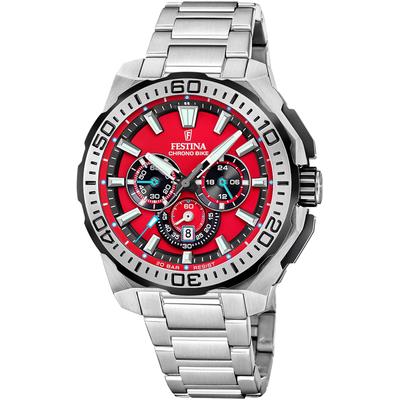 Chronograph FESTINA "Chrono Bike 2025", silberfarben, rot, Armbanduhren, Herren, Quarzuhr, Armbanduhr, Herrenuhr, Edelstahlarmband, analog, Tag Image