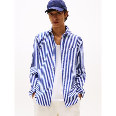 Langarmhemd TOMMY HILFIGER "FLEX POPLIN BOLD STRIPE SHIRT", Herren, Gr. L, N-Gr, wedge blau, stripe, Web, Obermaterial: 100% Baumwolle, casual, regular fit, Langarm 1-Knopf-Manschette, Hemden Image