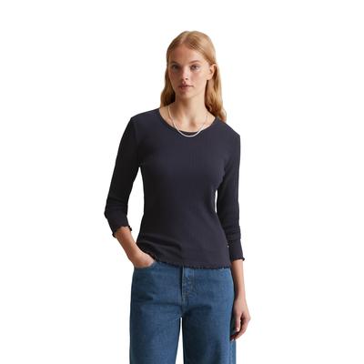 Langarmshirt MARC O'POLO DENIM "aus modernem Ribbjersey", Damen, Gr. XXL, blau (blau depths), Obermaterial: 59% Baumwolle, 38% Modal, 3% Elasthan, unifarben, regular fit, Rundhals, Langarm Babylock, Shirts Image
