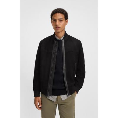 Lederjacke BOSS ORANGE "Johice", Herren, Gr. 52, schwarz (schwarz001), Obermaterial: 100% Ziegenleder, unifarben, casual, regular fit hüftlang, Rundhals, Langarm Flachstrickbündchen, Jacken, aus weichem Ziegennappaleder Image
