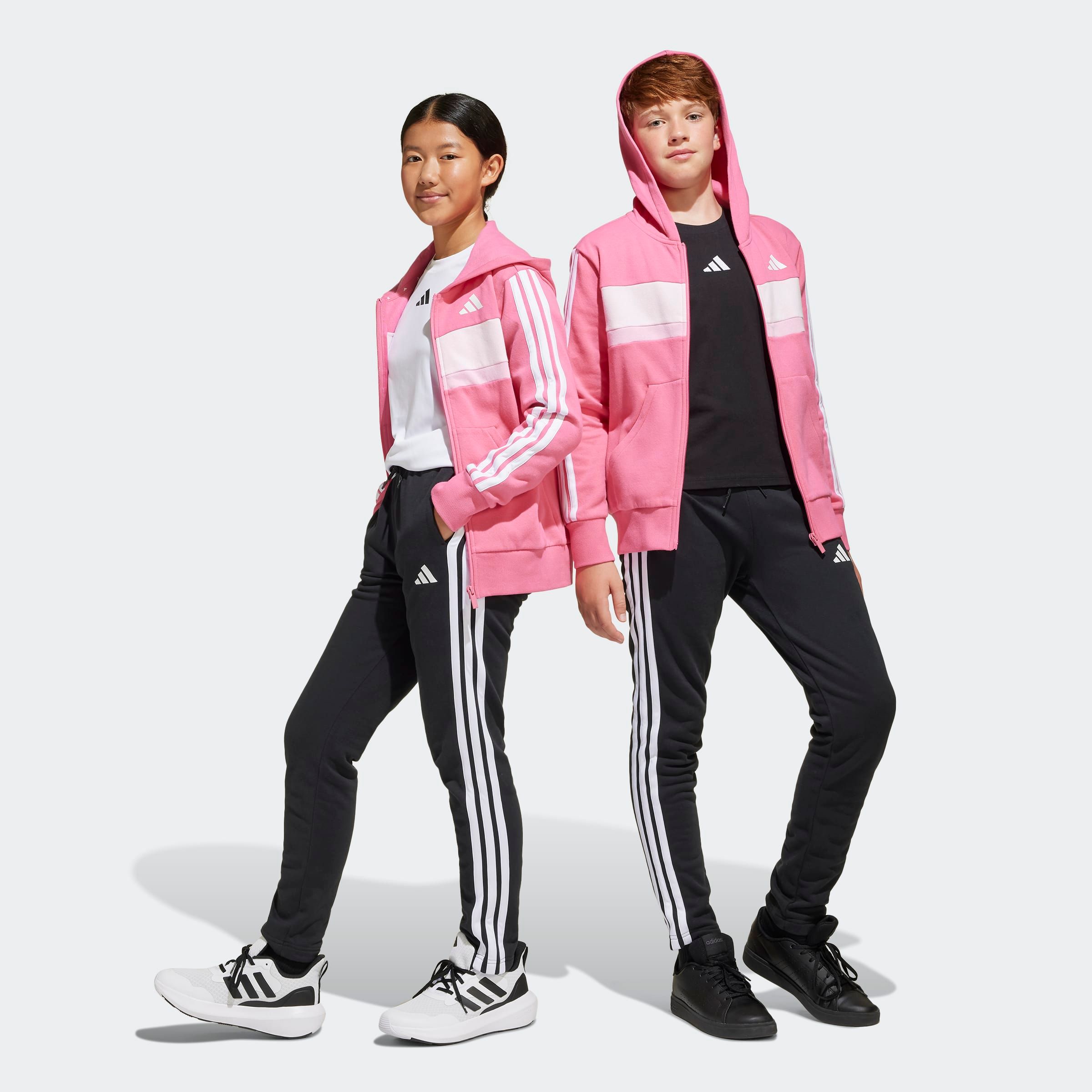 Trainingsanzug ADIDAS SPORTSWEAR "J 3S TIB FL TS", Kinder, Gr. 164, rosa (pink fusion, weiß, clear pink), Obermaterial: 70% Baumwolle, 30% Polyester, Sportanzüge Image