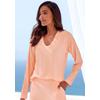 Pyjamaoberteil S.OLIVER, Damen, Gr. 40/42, orange (orange, meliert), Single Jersey, Obermaterial: 92% Modal (TENCEL), 8% Elasthan, meliert, modisch, loose fit hüftlang, V-Ausschnitt, Langarm, Shirts, in angenehmer 4x4 Rippqualität