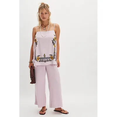 Sightseer Embroidered Linen Set at Free People in Lilac Combo, Size: Small