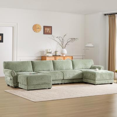Modular Sectional Sofa, U-Shape With Extra-Wide Seat Cushion, Usb And Type-C Charger, Petal Armrest Design