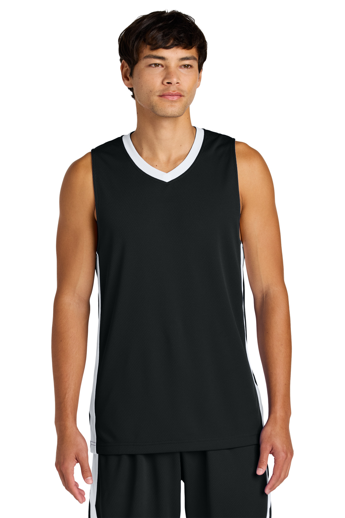 Sport-Tek ST900 Athletic Rival Basketball Rev Jersey T-Shirt in Black/White size Large | Polyester