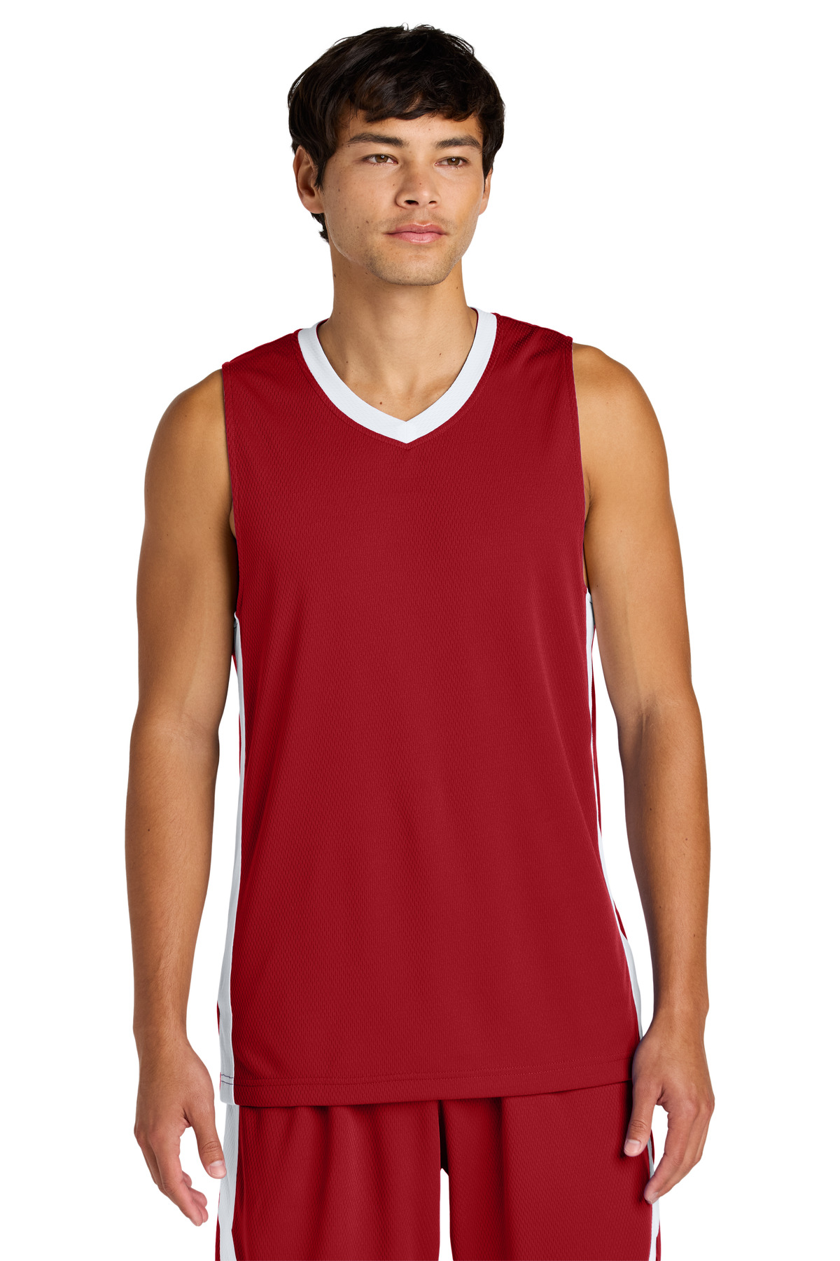 Sport-Tek ST900 Athletic Rival Basketball Rev Jersey T-Shirt in Deep Red/White size XS | Polyester