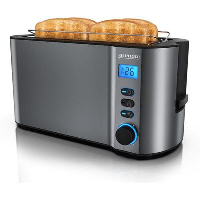 Langschlitztoaster 4 Scheiben, Edelstahl Toaster mit Restzeitanzeige, 1500W, Doppelwandgehäuse,
