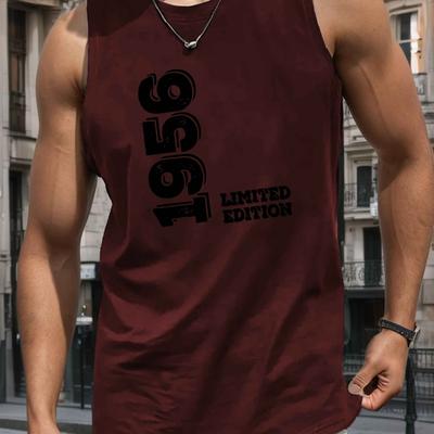 TEMU Men's 1956 Graphic Tank Top - Breathable Polyester, Casual Summer Sleeveless Shirt With , Standard Size, Vest Image