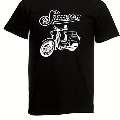 TEMU Men's Swallow Graphic T-shirt - Black Vintage Scooter Print, Casual Regular Fit, Sizes Up To 5xl, Machine Washable, Apparel, Classic Round Neckline, Clothing Image