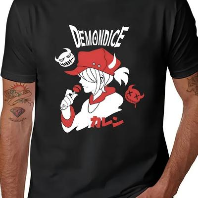 TEMU Demondice Men's Oversized Graphic T-shirt - Black Casual With Demondice Logo & Microphone Art, , Machine Washable, Comfortable Clothing, , Short Sleeve Shirt Image