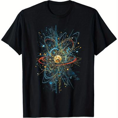 TEMU Higgs Boson Particle Quantum Graphic T-shirt - 100% Cotton Breathable & Washable Crew Neck Short Sleeve Tee With Vibrant Science Print For , Casual Wear, Hiking, Running, Cycling - Black Image