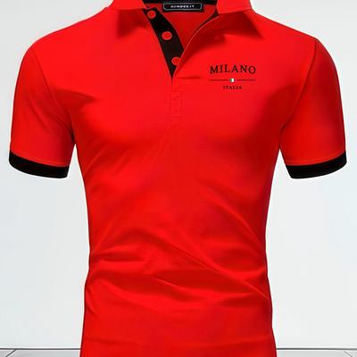TEMU Men's Summer Breathable Soft Fabric Knit Shirt, Letter Pattern Letter Block Collar Design, Breathable Soft Fabric, Suitable For Golf And Casual Wear, As A Gift Image