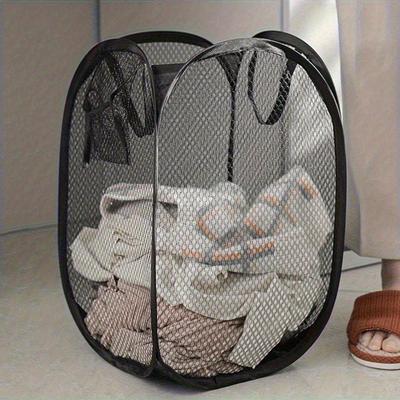 TEMU 1pc Large Foldable Pop-up Mesh Laundry Basket With Handles - Breathable, High-capacity Plastic Hamper For Bedroom, Bathroom, And Dorm Storage, Laundry Room Accessories, Laundry Baskets Image