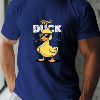 TEMU Men's Graphic Tee, Casual Crew Neck Short Sleeve T-shirt, 100% Polyester Knit Fabric, Stretch, Regular Fit, Summer Season Top, 150gsm - Blue Image