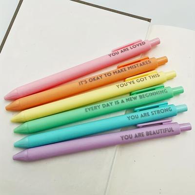 TEMU 6pcs Inspirational Rollerball Pen-inspirational Quotes, Retractable Medium Tip, Black Ink, Plastic Rubber Handle, Universal For Hands, With Pocket Clip-positive Message Writing P Image