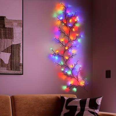 TEMU 1pc Solar Willow Vine Lights - 96led 180cm/71in Artificial Tree Branch Lights, Outdoor Wall Decor, Fairy String Lights For Garden, Patio, Pathway Wall Mounted (included Batteries Image