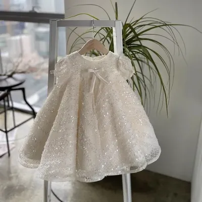 High-end-Baby Mädchen Prinzessin Kleider Pailletten Puff Sleeve Hochzeit Party Pageant Geburtstag Image
