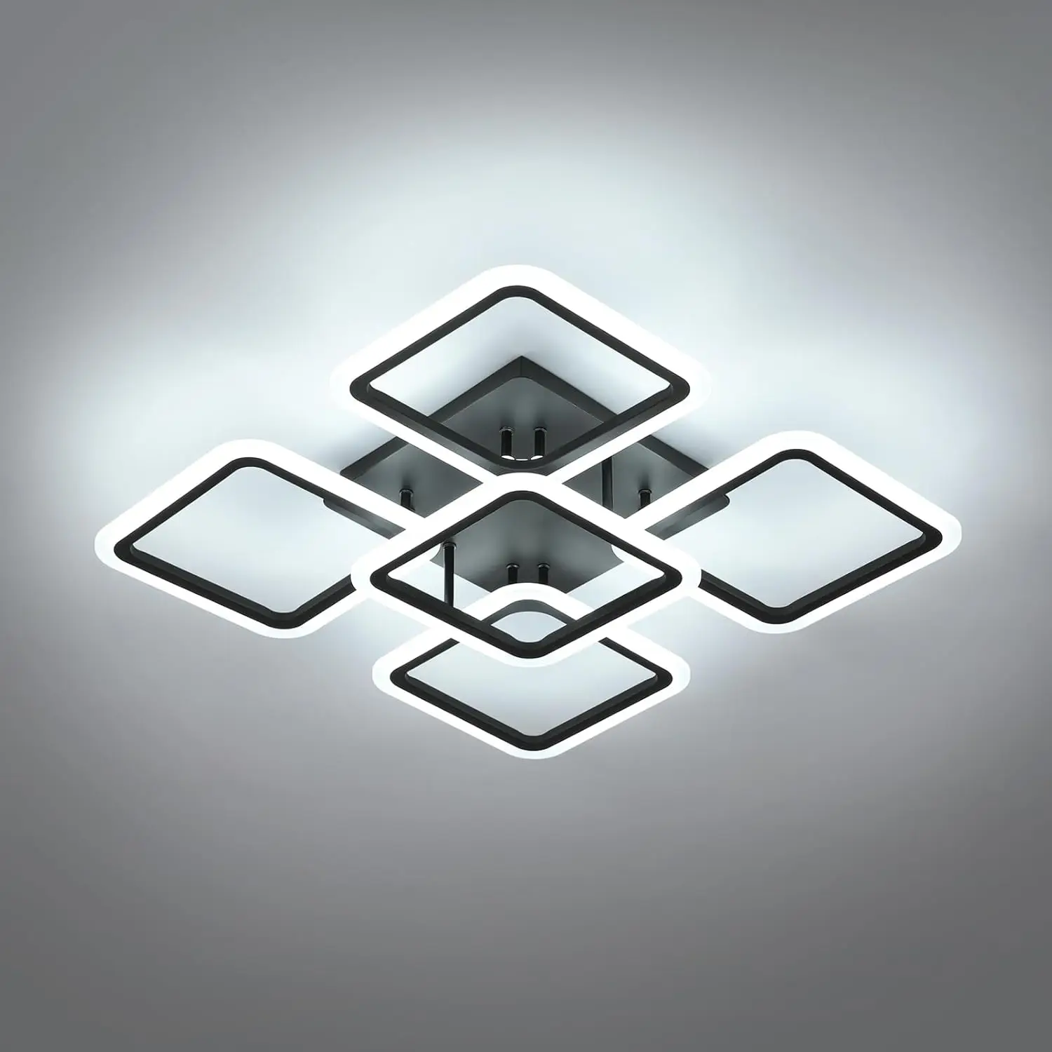 Verstellbare LED-Deckenleuchte, schwarze quadratische Deckenleuchte, kaltweiß, 6500 K, Speicherfunktion für Wohnzimmer, Schlafzimmer, Esszimmer