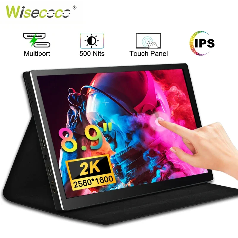 Wisecoco 2k tragbarer Monitor 8,9 Zoll 2560*1600 500Cd/m2 LCD-Display Touchscreen für Raspberry Pi Xbox PS4 Switch Laptop Telefon Image