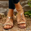 Flache Sandalen für Damen, Sommer 2025, modische Blumen-Strandsandalen, farbblockiertes Gummiband, niedrige Absätze, römische Schuhe, Größe 36–43