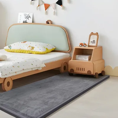 Huloosleep Baby Play Mat 1.3" Thick Foam Anti-Fall Cushion Mat for Kids Room Bedroom Bedside Rugs Coral Velvet Crawling Mat
