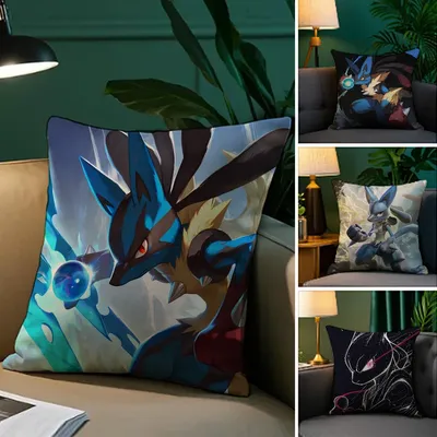 Japan Anime Lucario Kissenbezug Plüschstoff Weicher Kissenbezug Doppelseitiger Druck Sofakissenbezug Überwurf Image