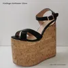 Vintage 21 cm superhohe Keile moderne Sandalen runde offene Spitze 11 cm Plattform Damenschuhe