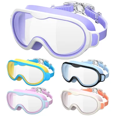 Kids Swimming Goggles Large Frame Wide View Clear Vision Anti-Fog Anti-UV No Leaking Waterproof Quick Adjustable Child Age 3-15