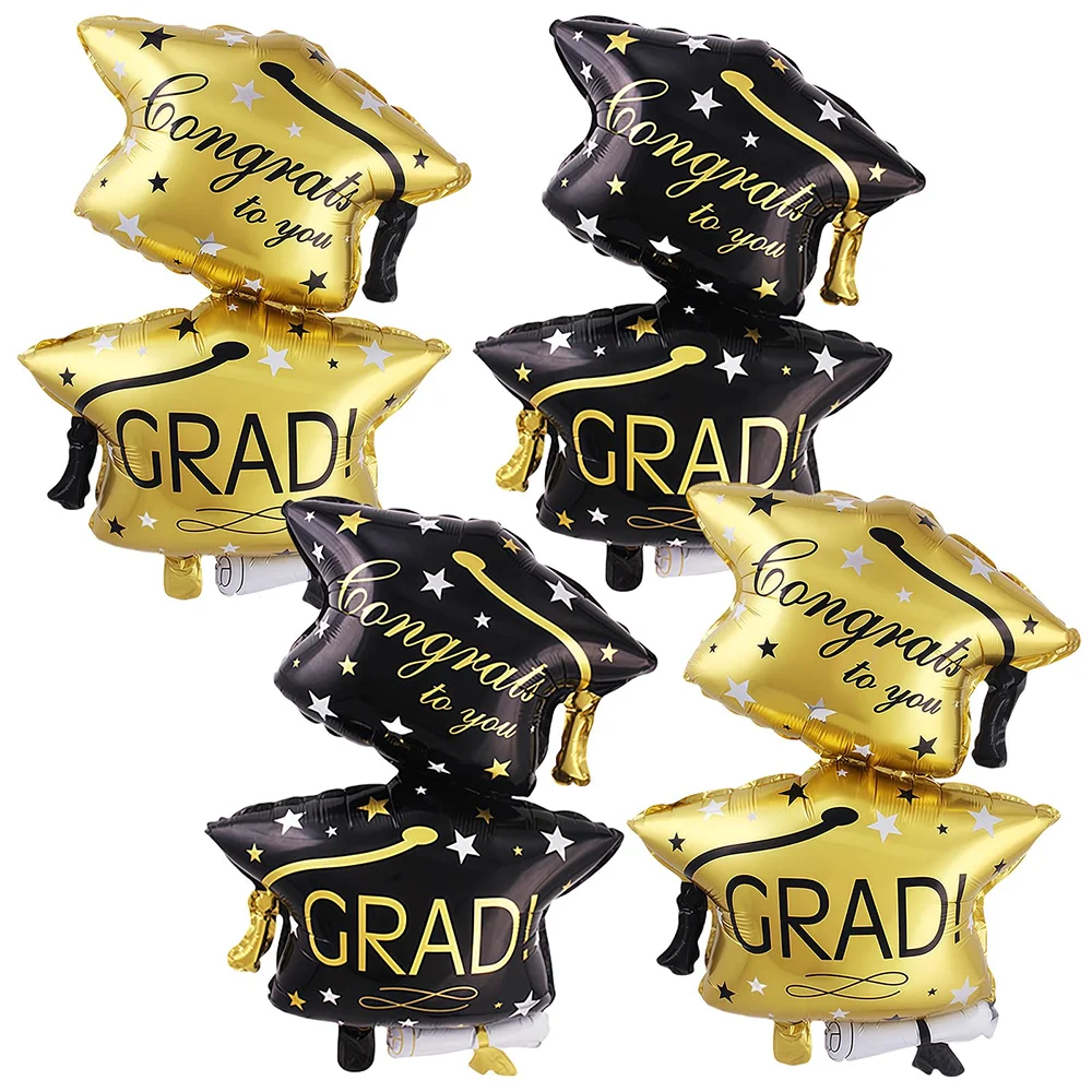4/1 Stücke Abschlussfeier Dekoration Luftballons Schwarz Goldfolie Abschlusshut Luftballons für Party Dekorative Lieferungen Geschenke Image