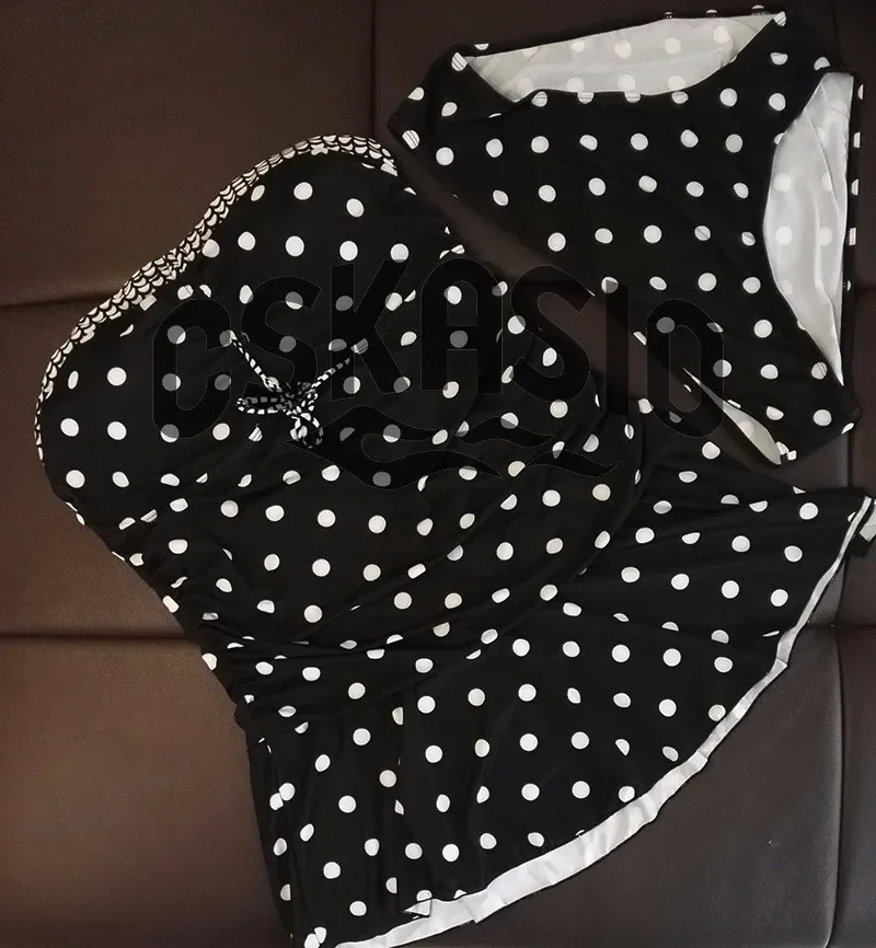 Plus Size Zweiteiliger Badeanzug Schwimmrock Polka Dot Bademode Damen Vintage Badekleid Plus Size Badeanzug Bademode Strandkleidung Image