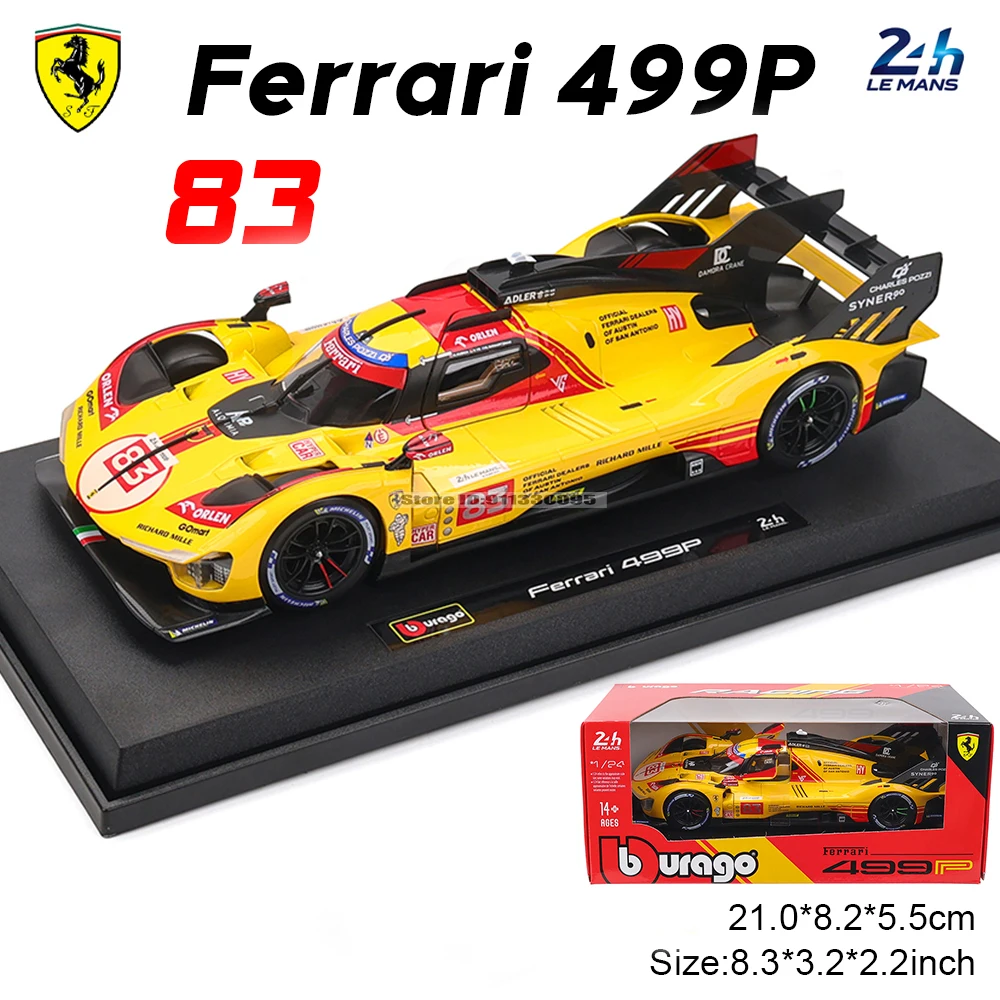 Bburago 1:24 2024 Ferrari 499P # 83 # 51 # 50-RACING-Automodell aus Legierung, Luxusfahrzeug, Druckguss-Spielzeugkollektion, Auswahl an Geschenken und Stil Image