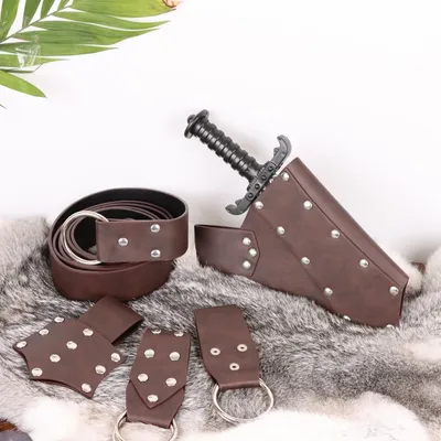 Viking Retro Leder Cosplay Gürtel Schwert Fall Pro Aristokratisches Halloween Kostüm Set Mittelalter LARP Rollenspiel Prop Image