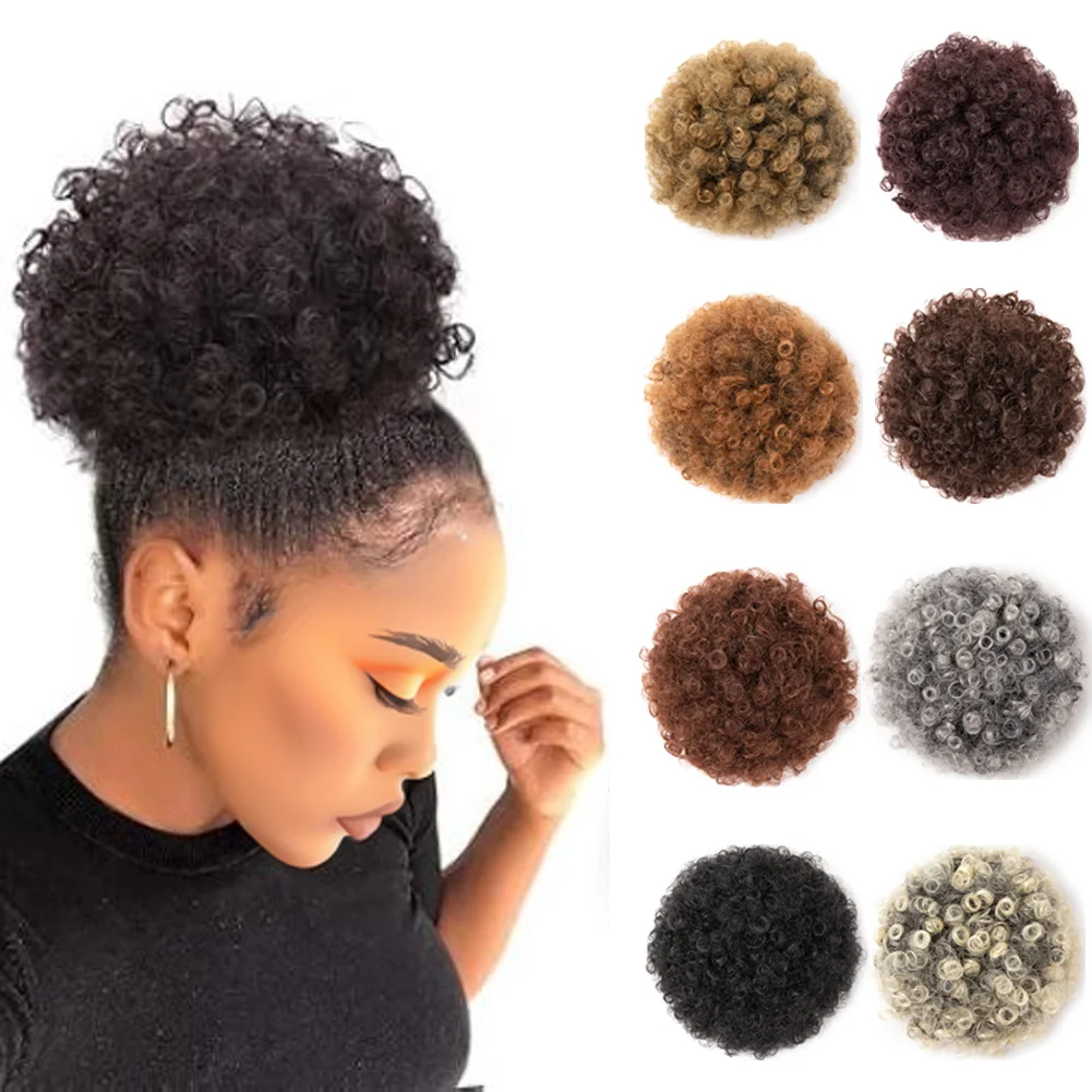 Afro Puff Kordelzug Pferdeschwanz Verlängerung Kurze Afro Verworrene Lockige Haarknoten Pferdeschwanz Verlängerung Synthetische Haarteile für Schwarze Frauen Image