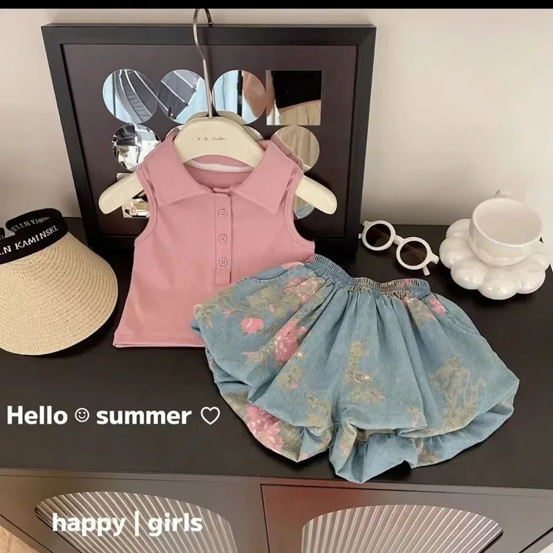 Kinder Kleidung Sets Ärmelloses Top + Denim Knospe Shorts 2 stücke Sets Kleinkind Mädchen Kleidung Baby Outfit Set Kinder Boutique kleidung Image