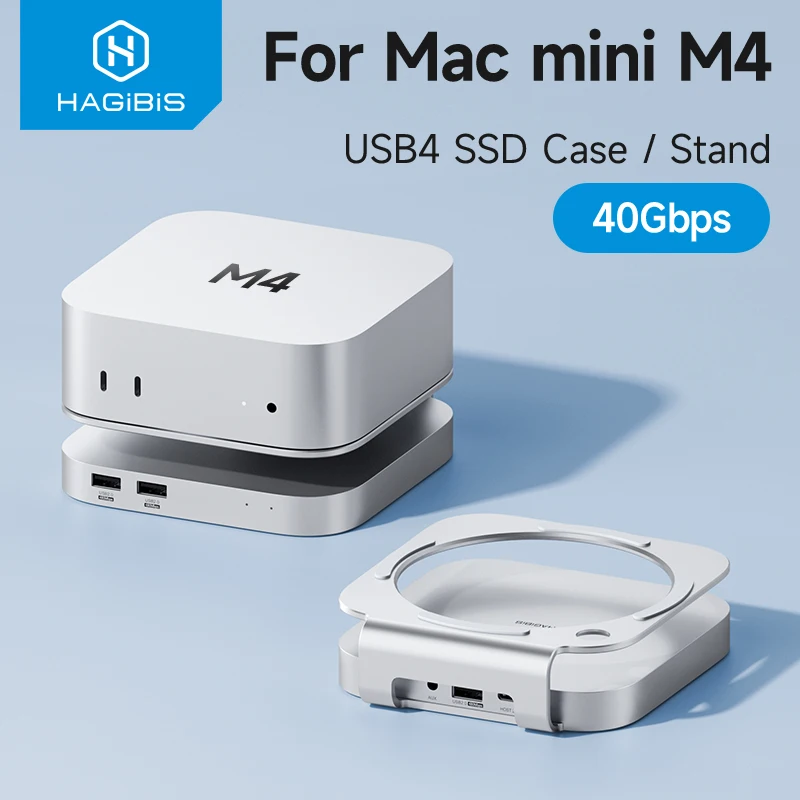 Hagibis USB C Hub avec boîtier de disque dur USB4 40Gbps M.2 NVMe SSD boîtier USB 2.0 pour Mac mini M4/M4 Pro Stand Station d
