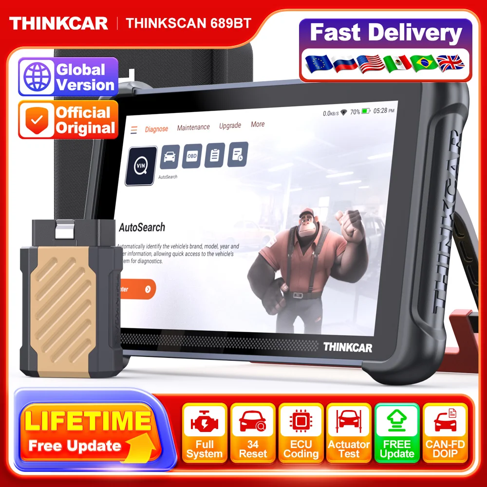 THINKSCAN 689BT Lebenslanger kostenloser Auto-OBD2-Scanner, komplettes System 34, Reset, ECU-Codierung, bidirektionale Steuerung, Autodiagnosetools Image