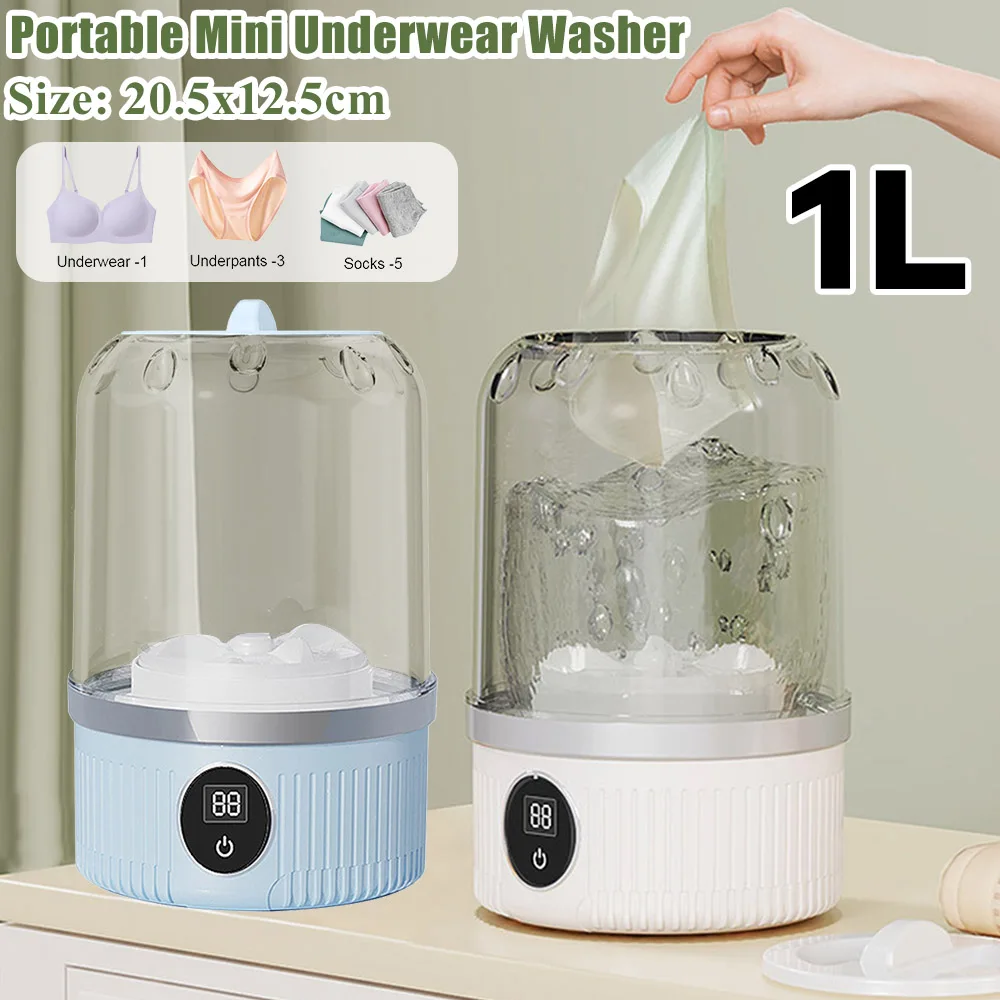 Mini lave-linge électrique Rechargeable 1L, Machine à laver les chaussettes, petit nettoyeur de linge Portable sans fil pour la maison