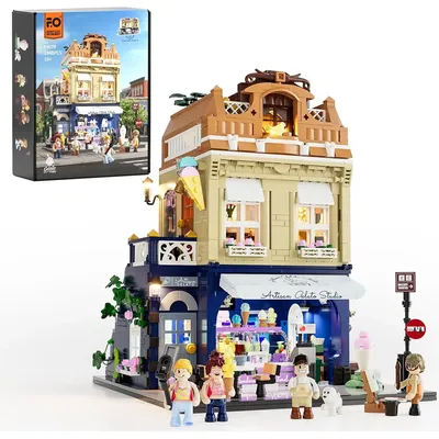 FUNWHOLE 1948-teiliges Bausteine-Set für Gelato-Store-Beleuchtung – City Town Ice Cream Shop, LED-Lichtmodell mit Farbbox Image
