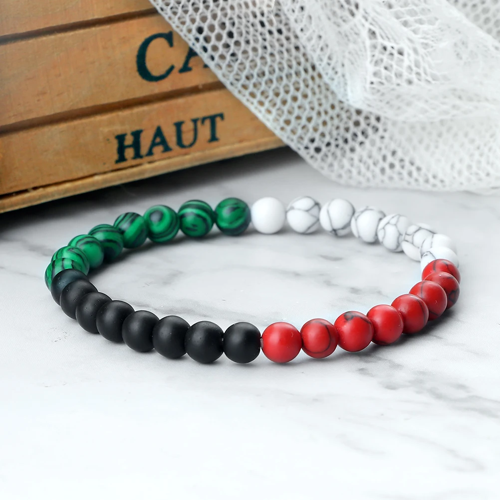 Modische Naturstein-Armbänder und Armreifen mit Nationalflaggen-Perlen für Männer und Frauen, Patriot-Schmuck, Freundschaftsarmband, Geschenke für Paare Image