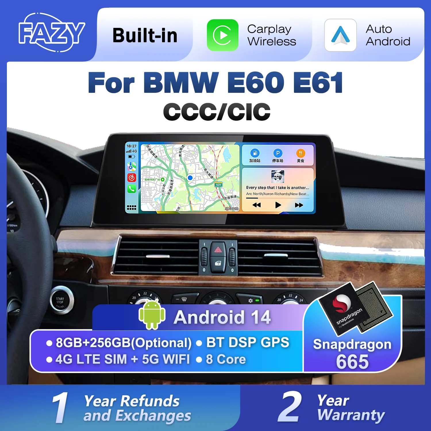 12,3 ''Android 14 Carplay Touchscreen Für BMW 5er E60 E61 2005-2012 Auto Radio Player Stereo GPS Navigation 4G Android Auto Image