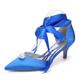 Womens Pearl Ankle Strap Pumps Low Kitten Heel with Bow Bridal Heels for Women Prom Evening Party Dress Shoes Pumps,Royal Blue,4.5 UK