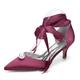 Womens Pearl Ankle Strap Pumps Low Kitten Heel with Bow Bridal Heels for Women Prom Evening Party Dress Shoes Pumps,Wine red,7.5 UK