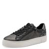 Plateausneaker TAMARIS, Damen, Gr. 42, silber (altsilberfarben), Lederimitat, Textil, Synthetik, Glitzer, metallic, animal-print, sportlich, Schuhe, Freizeitschuh, Halbschuh, Schnürer mit Besätzen und Glitzerdetails