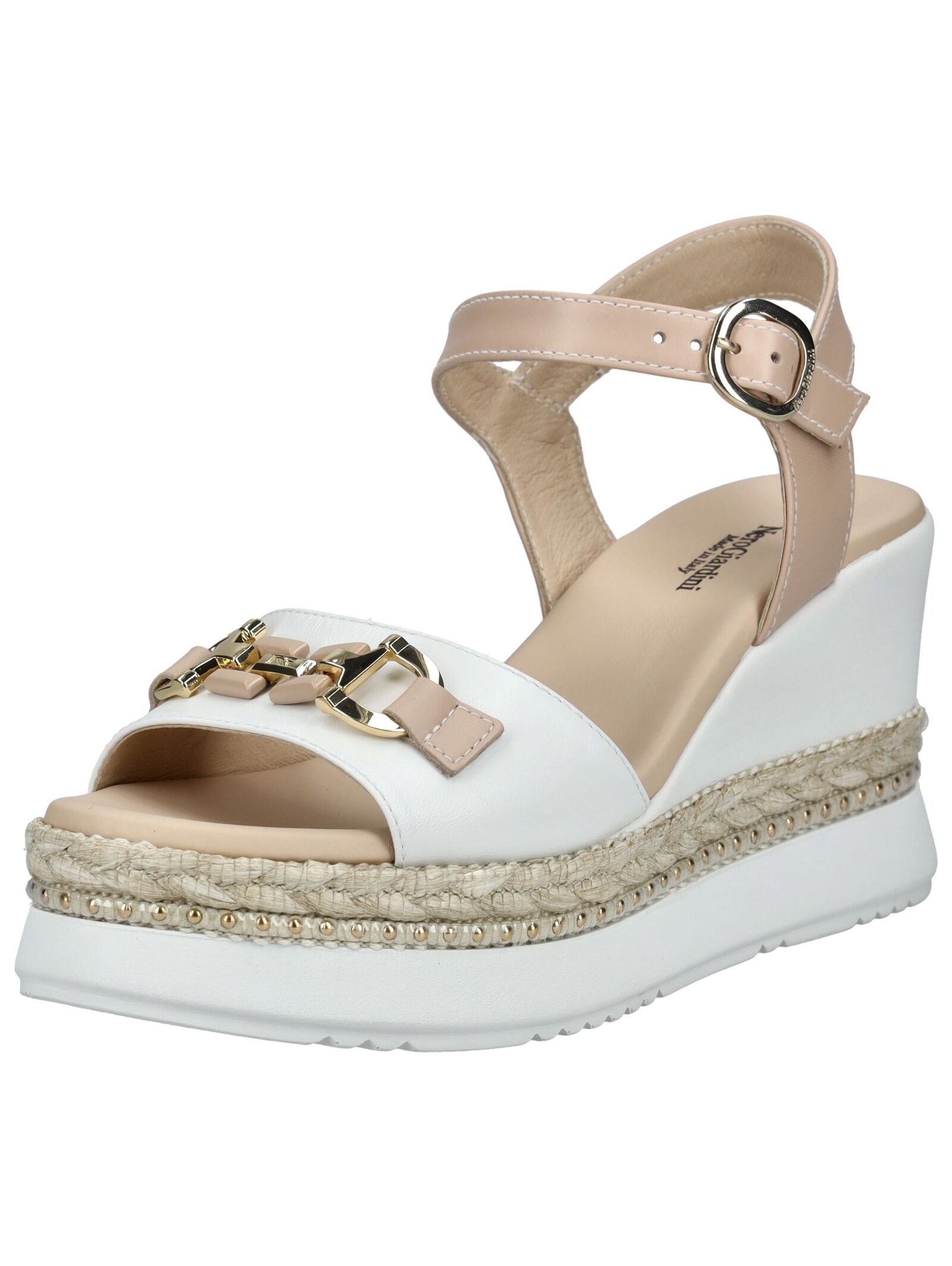 Keilsandalette NERO GIARDINI "Nero Giardini Sandalen Leder", Damen, Gr. 38, weiß, Leder, Schuhe